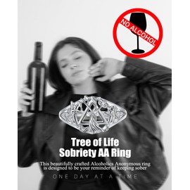 Ladytree Sobriety Ring for Women Gifts Alcoholics Anonymous AA 925 Sterling Silver Alcoholics Tree of Life Recovery Symbol Sober Jewelry Gift Size 8