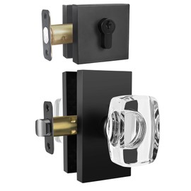 Dllween Crystal Glass Passage Door Knob and Single Cylinder Deadbolt Combo Set Key Lock, Matte Black