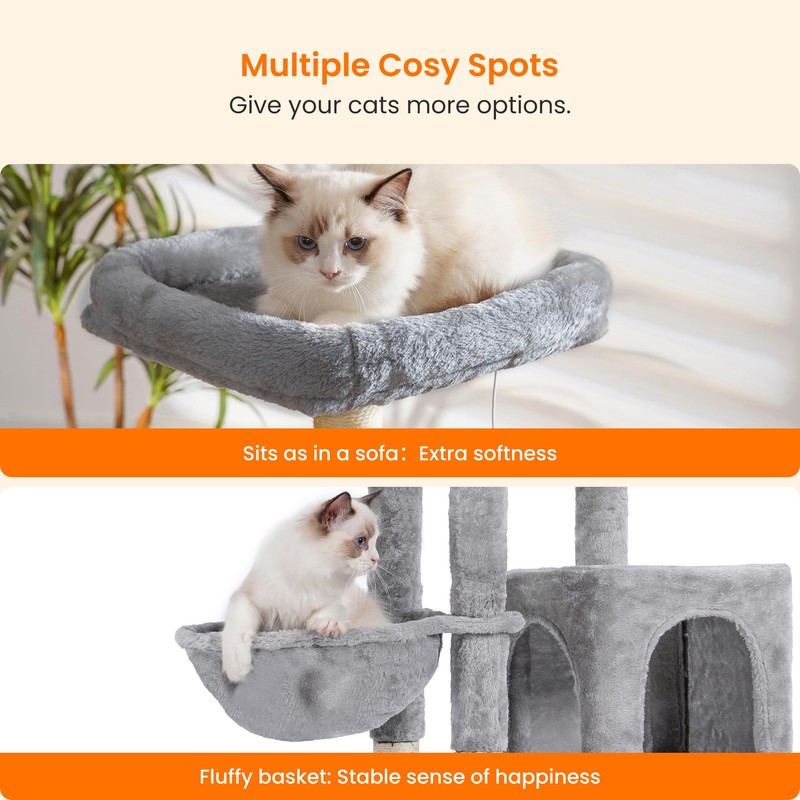 Heybly Cat Tree with Cat Self Groomer Brush, Cat Tower