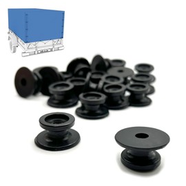 mb-m® 906789 Pack of 20 Round Buttons, Plastic, Black, Rope Diameter 6 + 8 mm for Trailers