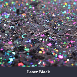 ANGXILIN Holographic Chunky Glitter, 190g/6.7oz Chunky and Fine Mixed Craft Glitter, Bulk Laser Sequin Glitter for Face Body Nail Art,Epoxy Resin Tumbler Jewelry Making Glitter (Laser Black)