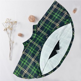 THHGPO Women's Casual Basic Skirts Flared Skater Mini Skorts A Line Elastic Waist Skirt with Built-in Shorts Green Plaid L