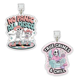 Set 2Pcs True Crimes and Chill, No Panic All Disco Kindle Charms Dust Plug Charm 1.5 Inches Funny Skeleton Crime Cat Humorous Joke Sarcastic Lightning/Type C Acrylic Material Accessories for E-Reader (Type C)