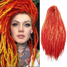 20 Inch Wool Dreadlock Extensions 20 Strands Double Ended Blonde Handmade Synthetic Hippie Wool Dreads Extensions Locs Style Crochet Hair for Women（Orange/Yellow，20 Inches）
