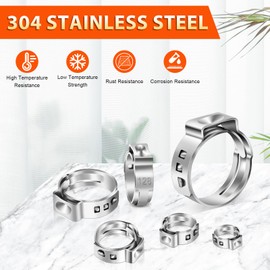 Pack of 10 Single-Ear Clamps 10.3 - 12.8 mm, 304 Stainless Steel Clamps, Ear Clamps, Single Ear, Continuous Pipe Clamps, Hose Clamp, Adjustable Clamp, Fuel Line Clip