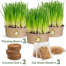 Cat Grass Kit for Indoor Cats, 3 Pack Fast Growing Cat Grass Kit with Eco-Friendly Biodegradable Pots, Soil & Organic Wheatgrass Seeds, Grows in 3-7 Days with High Germination Rate