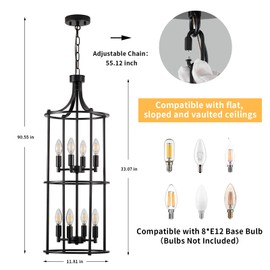 MIAYBPH Foyer Chandeliers for High Ceilings, Lantern Tiered Black Chandelier Light Fixture Metal Modern Farmhouse Pendant Lights for Kitchen Island Entryway, Staircase, Living Room, Dinning Room