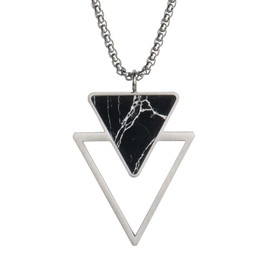 LUCKMAN Collar Hombre con Mármol Negro, Cadena con Dije Triangular, Acero Inoxidable Color Plata – Joyería y Accesorios para Hombre, Ideal como Regalos para Hombre Originales y Regalos para Papá, Modelo Paul