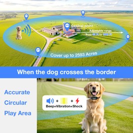 Cawjug Wireless Dog Fence, GPS Dog Collar Fence System with 3 Warming Modes, Rechargeable and IPX7 Waterproof, Electric Fence for Dogs Over 18Lbs, Radius 25-999 Yards, Outdoor Use Only