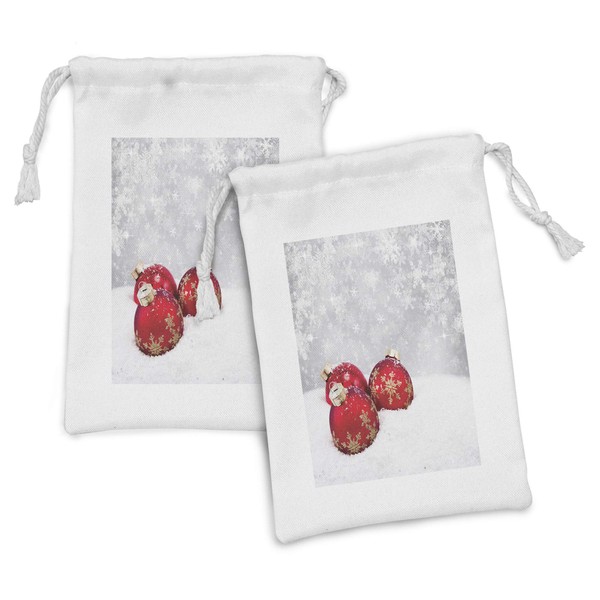 Ambesonne Christmas Fabric Pouch Set of 2, Xmas Baubles on