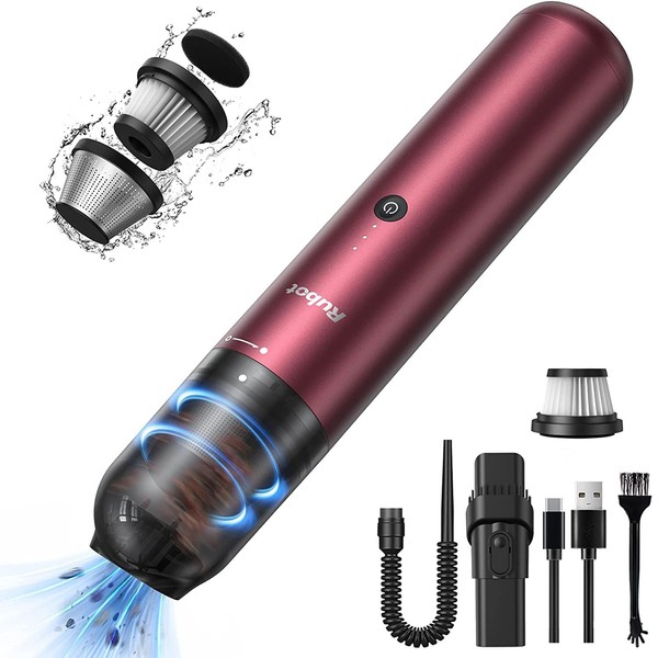 RUBOT Handheld Vacuum, Car Vacuum Cleaner Cordless 16000Pa Powerful Suction Portable Mini Vacuum Cleaner with HEPA Multiple Filtration Rechargeable USB for Home/Car/Pet Hair(P12-Red)