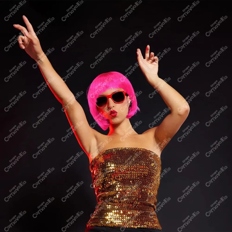 Peluca Lacia Corta Rosa Neón Disfraz Fantasía Fiesta Cosplay