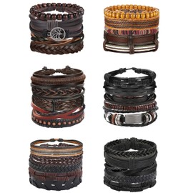 PATISORNA 30PCS Braided Leather Bracelets for Men Women Wrap Wood Beads Bracelet Woven Ethnic Tribal Rope Wristbands Bracelets Set Adjustable