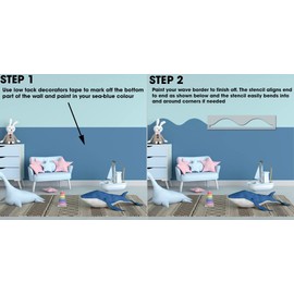 Ideal Stencils Calm Waves Wall Border Stencil Perfect Wave Decoration Size 60cm