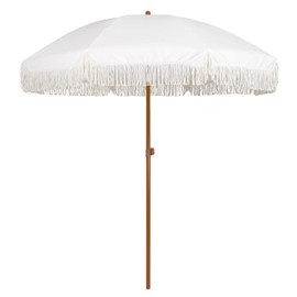 AMMSUN 7ft Patio Umbrella with Fringe Outdoor Tassel Umbrella UPF50+ Premium Steel Pole and Ribs Push Button Tilt, Cream White