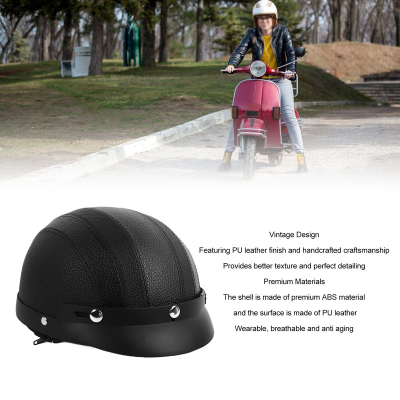 Half Helmet Breathable Sun Blocking Retro Safe PU Leather Motorcycle