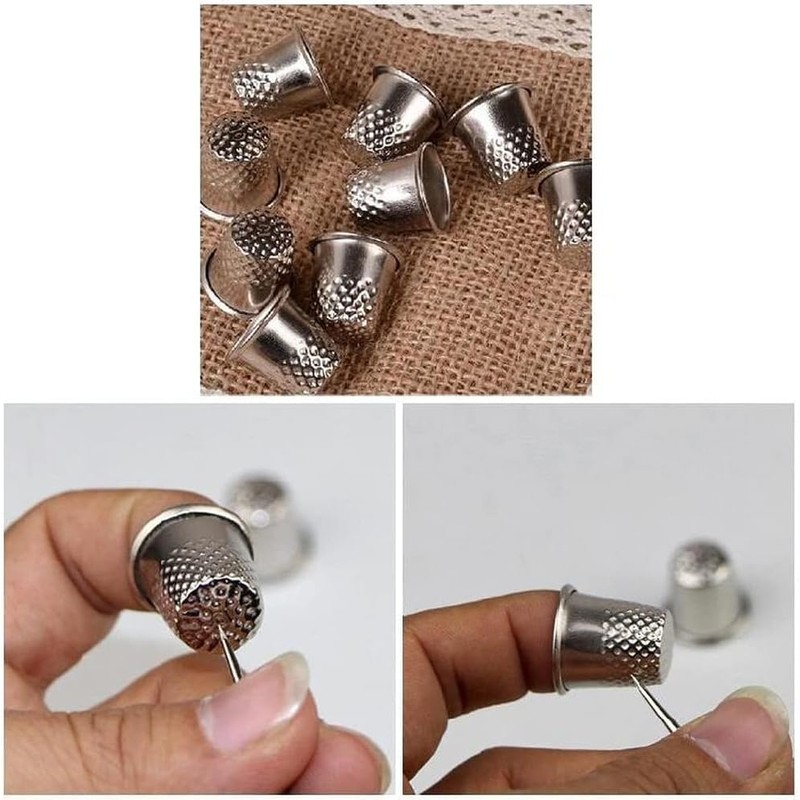 3Pcs Silver Thimbles Tailor Sewing Tool Metal Grip Finger Shield