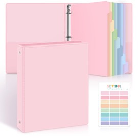 SKYDUE 1 Inch 3 Ring Binder with 8 Tab Dividers & 24 Labels, Pastel Binder Organizer for Letter Size Paper, Aesthetic School Binder for Notes, Documents, Office & Home Organization, Pink