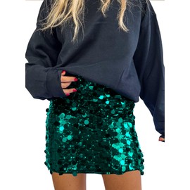 miduo Womens Sequin Mini Skirt for Women Fashion Bodycon Cocktail Night Out Party Dance Sparkly Mini Skirts Green M