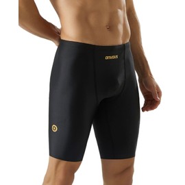 Onvous Swim Jammers for Men | Men's Athletic Swimwear Jammers | Mens Jammers for Swimming | Mens Swim Jammers Size 28-38, Black - Gold Logo, 28