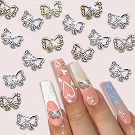 20Pcs Alloy 3D Butterfly Nail Charms Crystals Metal Butterfly Nail Charms Shiny Nail Gems Bling Nail Rhinestones for Acrylic Nails Nail Jewels Gold Nail Charms DIY Manicure Decoration for Women