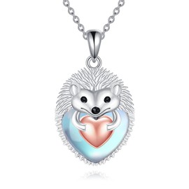 YAFEINI Frog Moonstone Necklace Sterling Silver Cute Frog Pendant Necklace Frog Jewellery Frog Lover Gift for Women Girls (Hedgehog necklace)