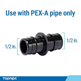 (Pack of 25) Topaipe 1/2 Inch PPSU PEX-A Expansion Coupling, F1960, PPSU ONLY for PEX-A Pipe, Straight Coupling Connector Fitting for Pipe/Tubing