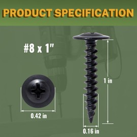 LIONMAX Black Wood Screws #8 x 1 Inch, 200-PCS, Self Tapping Phillips Modified Truss Head Wood Screw, Zinc Plated Rust Resistant, for Woodworking, Home Appliances, Indoor and Outdoor Use