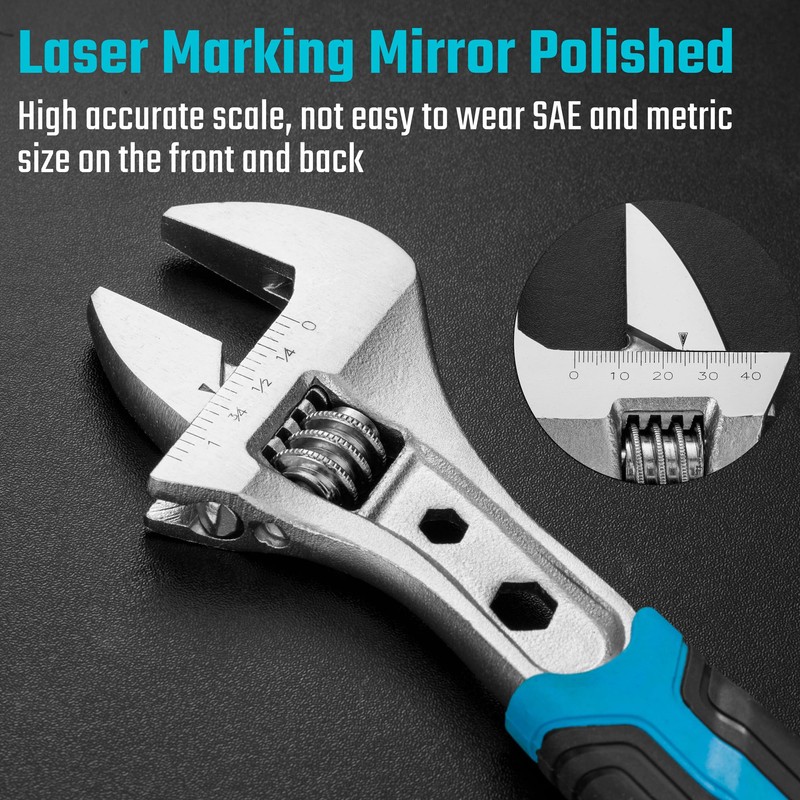 DURATECH 8 Inch Adjustable Wrench, 3-in-1 Spanner with Box End/Hex