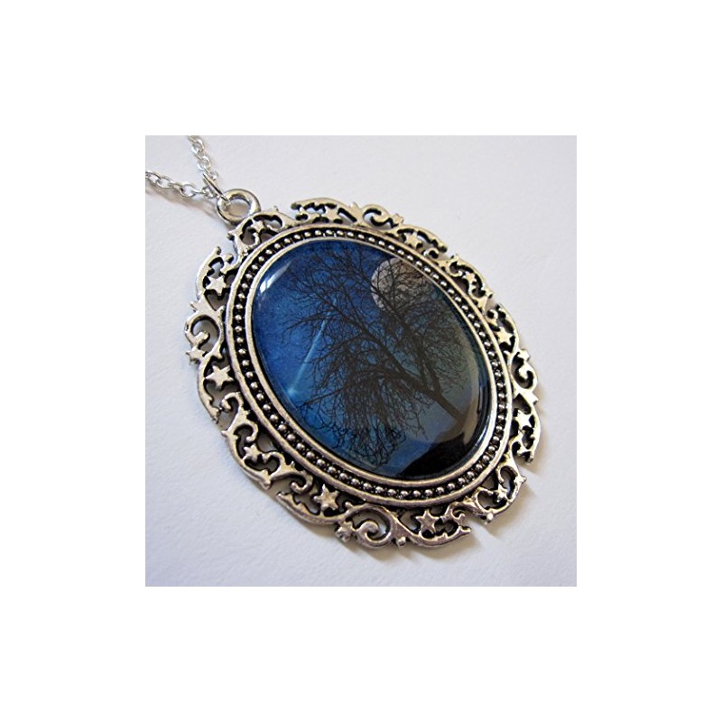 Silver Shooting Star Cameo Pendant: Bright Blue