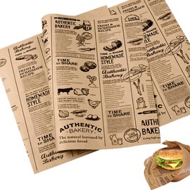 100 Eco-Friendly Greaseproof Paper Sheets, Oil Proof Papers Waterproof Tear Resistant 25x25cm-Ideal for Food Gift Wrapping, Baking, Old Newspaper Printing Style-Perfect for Burgers Fries Sandwiches