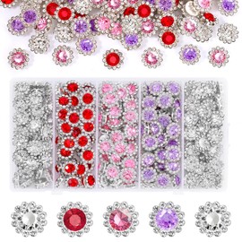 200 Pcs 12MM Sew on Rhinestones Mixed Colors Crystal Glass Metal Base Flower Shape, Flatback Rhinestones for Crafting, Sewing Accessories for Clothes and Shoes (Red)