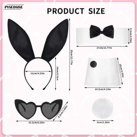 7 Pcs Bunny Costume Set, Bunny Costume Accessories Rabbit Ear Headband Tail Bow Tie Cuffs Fishnet Gloves Stockings Sunglasses