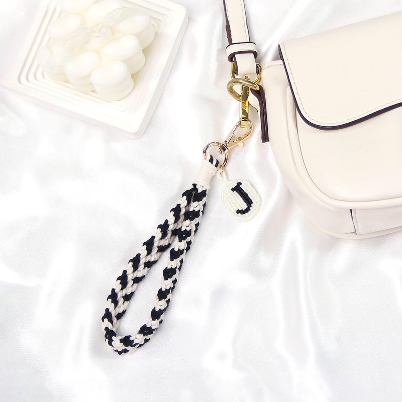OKAICEN Soft Initial Letter Macrame Keychain Boho Handmade Wristlet Lanyard