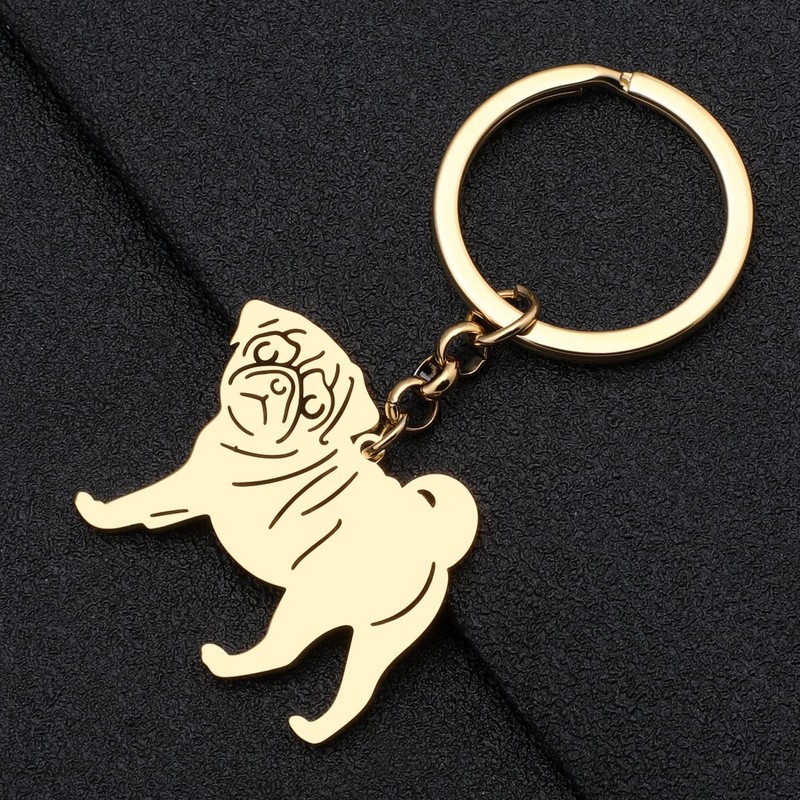 BAMAY Stainless Steel Cute Dog Breeds Puppy Keyring Pug Corgi