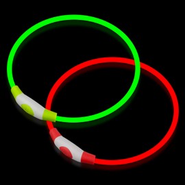 BSEEN Light Up Dog Collar - 2 Pack LED Dog Collar Rechargeable，Glow in The Dark Dog Collar Light TPU Cuttable Dog Light Up Collar, Flashing Dog Lights for Night Walking (2 Pack(Red+Green), 25.6")