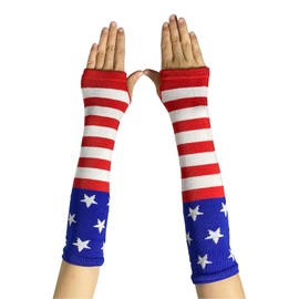 AUSUAYA Women Striped Long Fingerless Warm Gloves Winter Arm Warmers for Punk Rock Cosplay Goth Party WM-S-G5, Flag - Independence Day