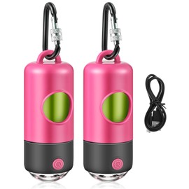 Moinchore 2 Rolls Rechargeable Dog Poop Bag Dispenser with USB Built-in LED Flashlight Dog Waste Bag Holders with Clips Pet Waste Sack Holders for Pet Walking Accessories(Pink)