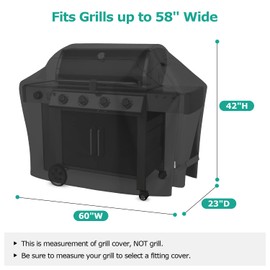 SunPatio Gas Grill Cover 60 Inch, Outdoor Heavy Duty Waterproof Barbecue Gas Cover, UV and Fade Resistant, All Weather Protection Compatible for Weber Charbroil Brinkmann Grills and More, Black