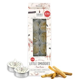 SOUL STICKS 12 Pack Little Smudgies Tealight Candles Smudge Candle for Cleansing House, Meditation, Chakra Healing | Made with Crystals and Herbs (Palo Santo)