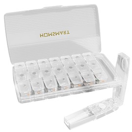 Pastillero Semanal 3 Tomas,Pill Organizer con Cortador de Pastillas,Día Tarde y Noche,Pastillero Portatil de Viaje con 21 Compartimentos,Organizador de Medicamentos para Vitaminas,Suplementos