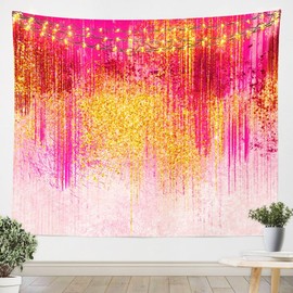 Feelyou Hot Pink Golden Tapestry Medium 59"x59" Kids Stripes Wall Blanket for Boys Teens Geometric Abstract Art Wall Hanging Modern Art Wall Art Room Decor Geometry