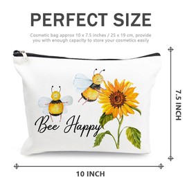Cokosoxo Bee Happy Makeup Bag Inspirational Cosmetic Toiletry Organizer Bags Cute Zipper Pouch for Purse Bee Lover Birthday Gift