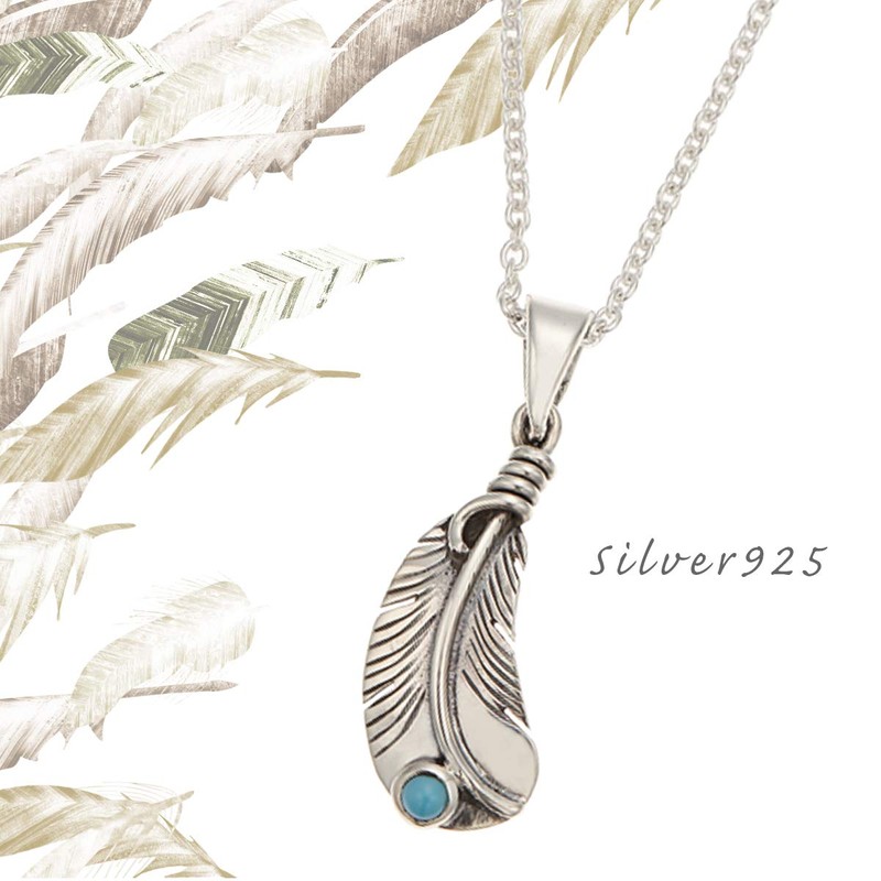 Accessory Shop Pienna Men's Neritous Turquoise 925 Silver Feather Feather
