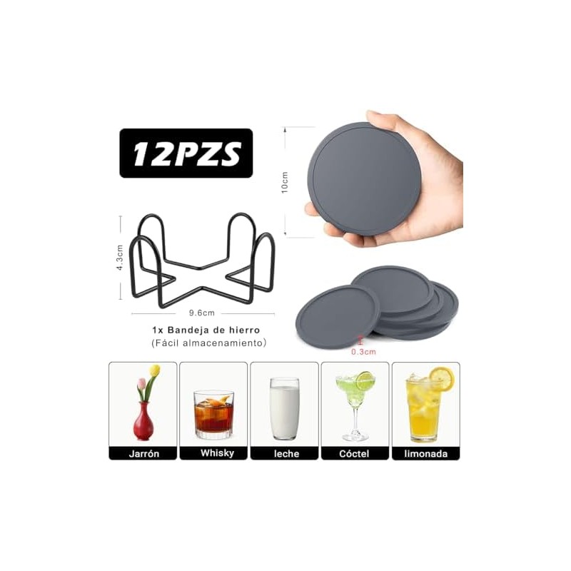 INGEQUIS 12 Piezas Posavasos de Silicona para Mesa, Portavasos Antideslizantes