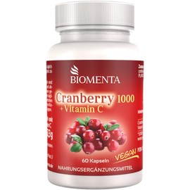Cranberry 1000 + Vitamin C, High-Dosage and Vegan, 60 Cranberry Capsules