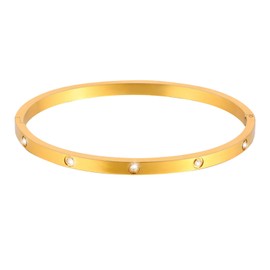 Eigso Gold Stainless Steel Cuff Bracelet for Women Rhinestone Pendant Wristlet Bangle for Woman