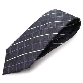 Michi Kolondon Brand Necktie, 100% Silk, Jacquard Woven, Plaid Pattern, Embroidered, B Pattern: Gray
