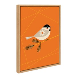 Kate and Laurel Sylvie Black-Capped Chickadee Framed Canvas Wall Art by Amber Leaders Designs, 18x24 Natural, Mid-Century Modern Bird Art for Wall