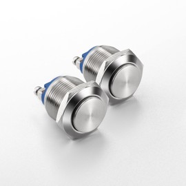 Langir 19mm Momentary Push Button Switch IP67 Waterproof Stainless Steel Anti-Vandal Metal Switch Screw Terminals12V 24V 36V DC/2A, 250V 110V AC/5A 1NO SPST - 2Pcs